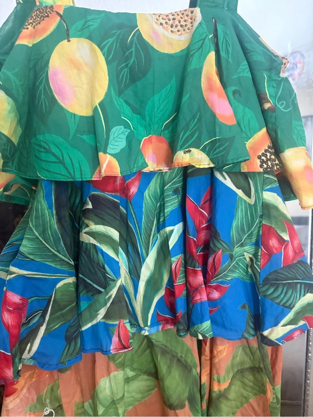 FARM Rio Green Tropical Mini Dress with Orange & Yellow Fruit Print - Picture 5 of 8